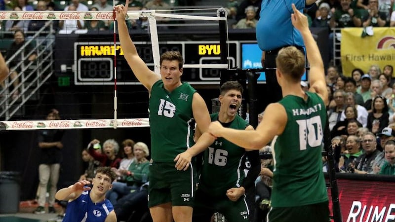 Patrick Gasman along with Filip Humler, celebrate following match point in UH's reverse sweep...