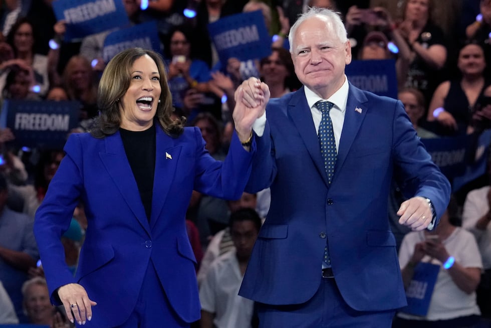 Democratic presidential nominee Vice President Kamala Harris and running mate Minnesota Gov....