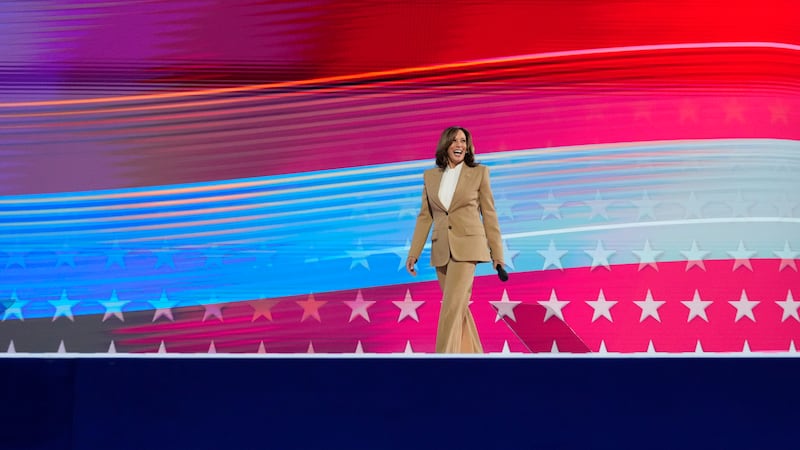 Democratic presidential nominee Vice President Kamala Harris walks onto stage during the first...