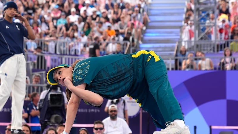 Australia's Rachael Gunn, known as B-Girl Raygun, competes during the Round Robin Battle at...