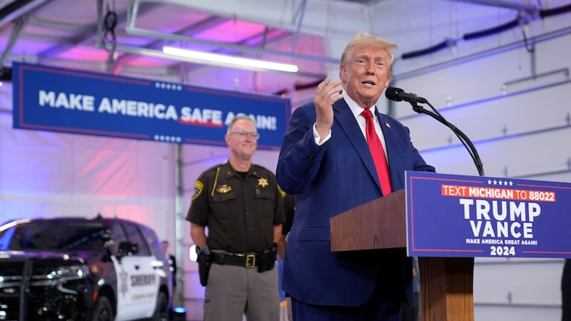 Republican presidential nominee former President Donald Trump speaks on crime and safety...