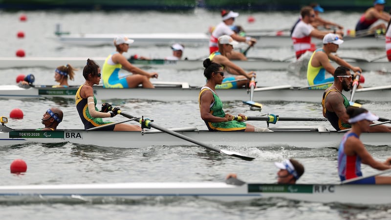 General view during the PR3 Mixed Coxed Four Final B on Day 5 of the Tokyo Paralympic Games at...