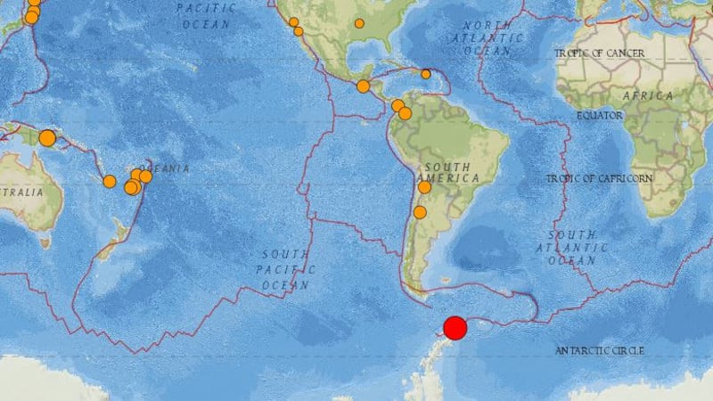 The red dot on the map indicates the area of the earthquake.