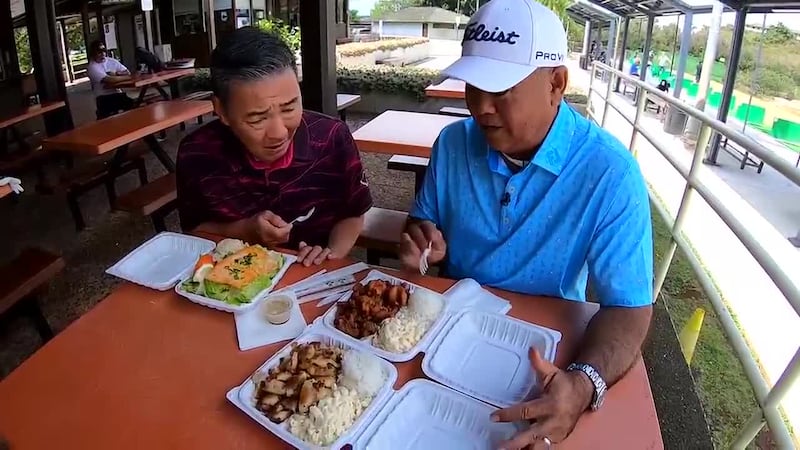 Guy gets some cheap eats at Newtown Cafe with his buddy, Casey Nakama.