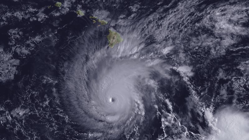 A NESDIS satellite image of Hurricane Lane near Hawaii in August 2018, provided by NOAA.